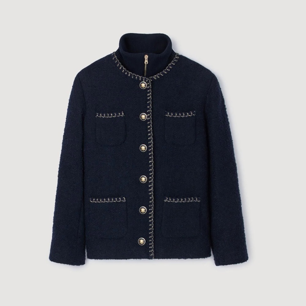 Sandro navy TWEED JACKET WITH REMOVABLE COLLAR